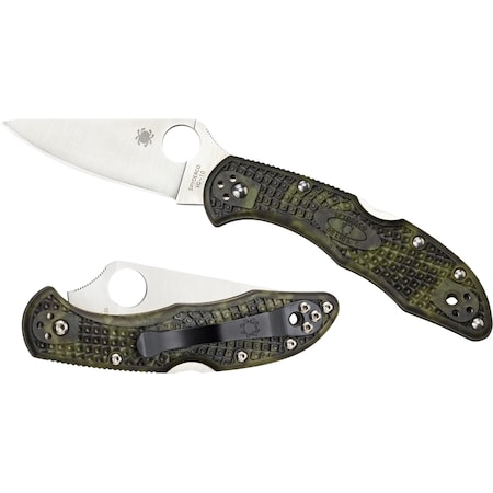 Spyderco 2024 Spyderco Delica 4 Lightweight Green Zome Flat Ground Plain SPY-C11ZFPGR